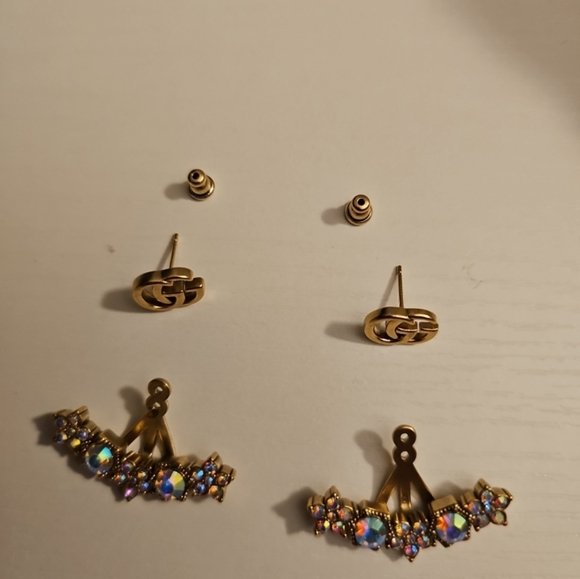 Gold and Multicolor Crystal Earrings - Picture 3 of 5
